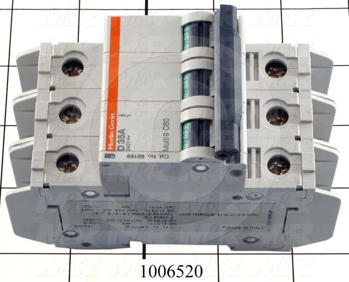 Circuit Breaker, 3 Poles, 35A, 240VAC, D Curve, UL 489 Listed