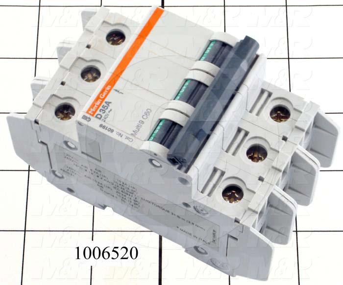Circuit Breaker, 3 Poles, 35A, 240VAC, D Curve, UL 489 Listed