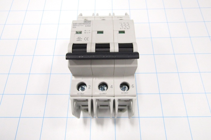 Circuit Breaker, 3 Poles, 50A, D Curve, UL 489 Listed