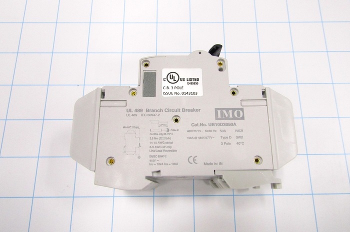Circuit Breaker, 3 Poles, 50A, D Curve, UL 489 Listed