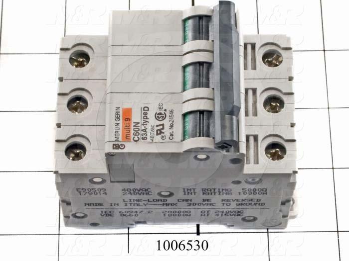 Circuit Breaker, 3 Poles, 63A, 480VAC, D Curve, UL 1077