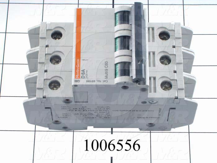 Circuit Breaker, 3 Poles, 6A, 240VAC, D Curve, UL 489 Listed