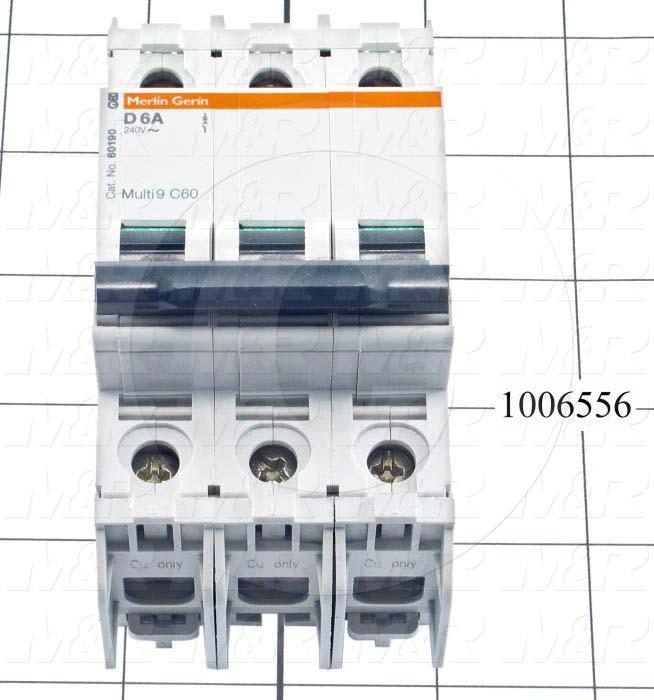 Circuit Breaker, 3 Poles, 6A, 240VAC, D Curve, UL 489 Listed