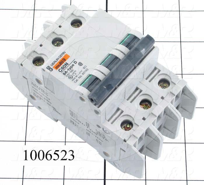 Circuit Breaker, 3 Poles, 8A, 240VAC, D Curve, UL 489 Listed