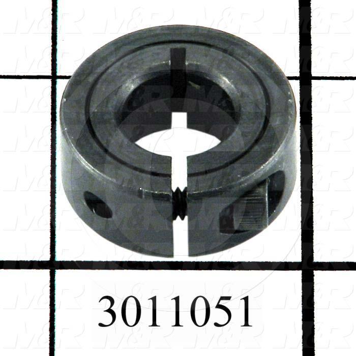 Collar, One-Piece Clamp-On Type, 7/16" Bore Size, 1.06 in. Outside Diameter, 0.312" Width, Steel