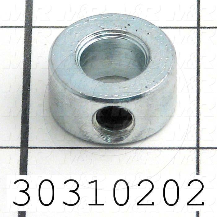 Collar, One-Piece Set Screw Type, 0.38" Bore Size, 0.75 in. Outside Diameter, 0.375 in. Width, Steel, Finish Zinc Plated