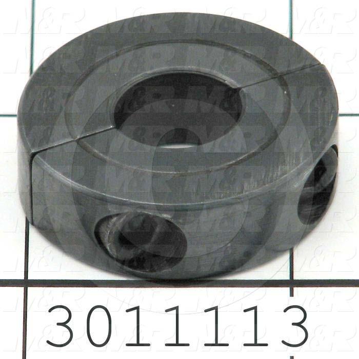 Collar, Two-Piece Clamp-On Type, 0.50" Bore Size, 1-1/8" Outside Diameter, 13/32" Width, Steel, Finish Black Oxide