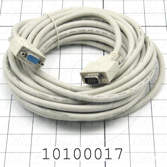 Communication Cable, MINI DIN 8, 25', D-Sub HD15 Male, To Female