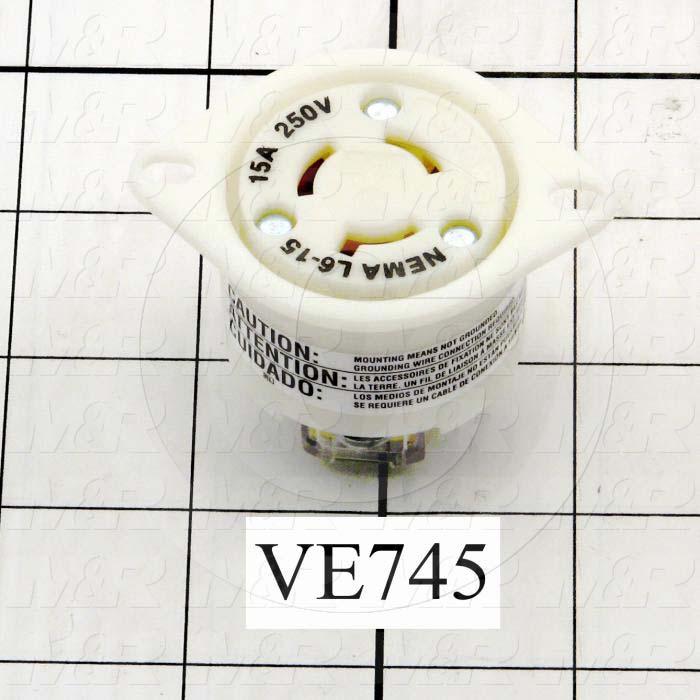 Connector for Power, Flanged Outlet, 3 Wires, 250V, 15A