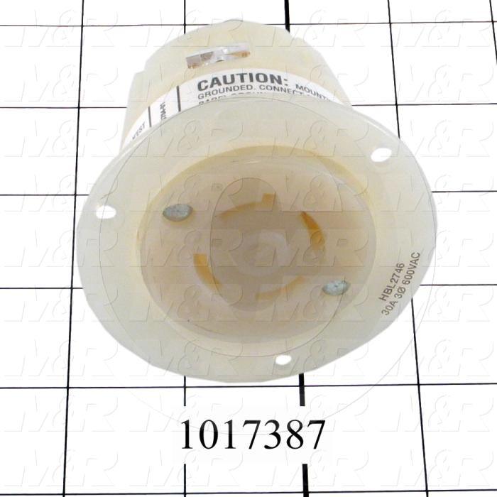 Connector for Power, Flanged Receptacle, 3 Poles, 4 Wires, 600V, 3 Phase, 30A, NEMA L17-30R