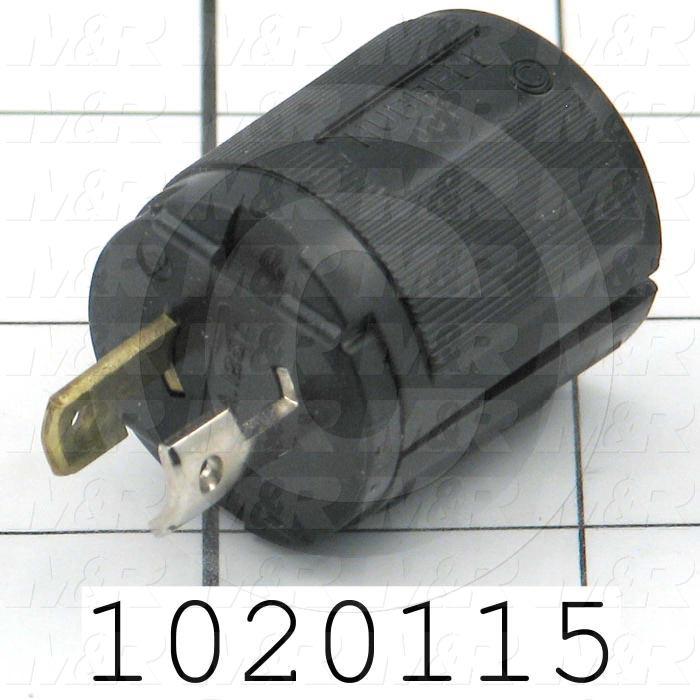 Connector for Power, Twist lock, Male Plug, 2 Poles, 2 Wires, 125V, 15A