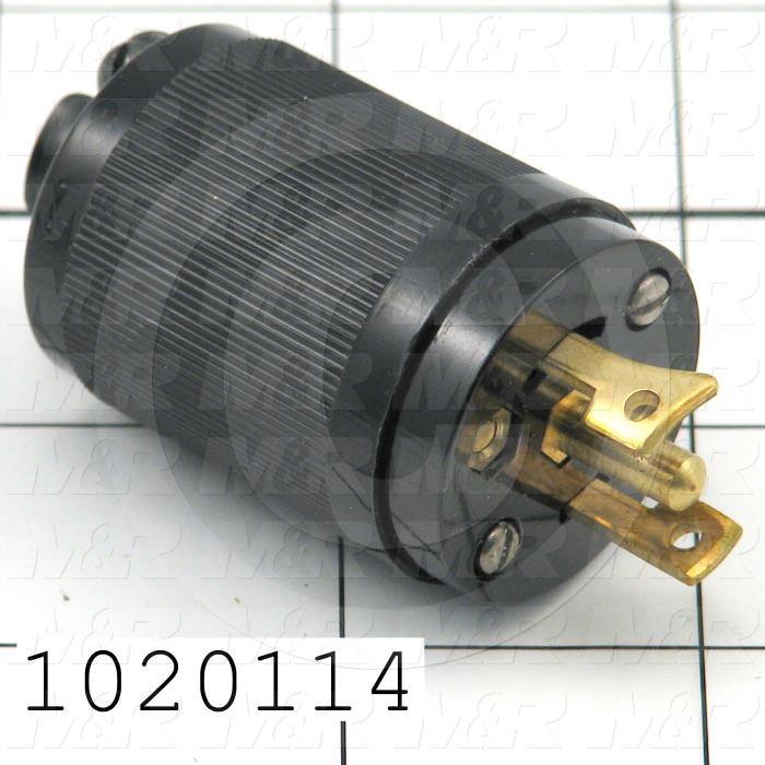 Connector for Power, Twist lock, Male Plug, 3 Poles, 2 Wires, 125/250V, 15A