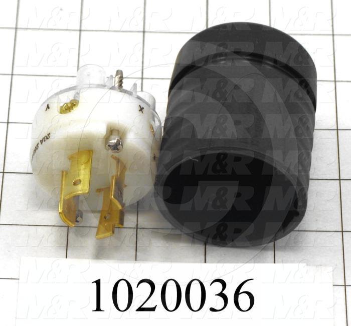 Connector for Power, Twist lock, Male Plug, 3 Poles, 4 Wires, 125V, 15A