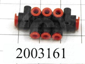 Connectors & Multi-connectors, Square Multi Connector Manifold Type, 3/8" Port In, 1 Quantity In, 1/4 Port Out, 6 Quantity Out