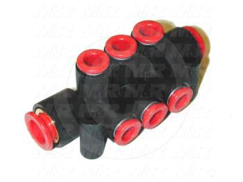 Connectors & Multi-connectors, Square Multi Connector Manifold Type, 3/8" Port In, 1 Quantity In, 1/4 Port Out, 6 Quantity Out