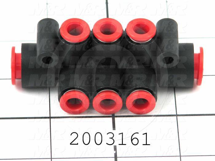 Connectors & Multi-connectors, Square Multi Connector Manifold Type, 3/8" Port In, 1 Quantity In, 1/4 Port Out, 6 Quantity Out