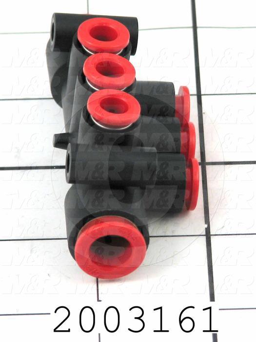 Connectors & Multi-connectors, Square Multi Connector Manifold Type, 3/8" Port In, 1 Quantity In, 1/4 Port Out, 6 Quantity Out