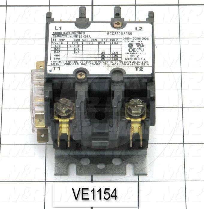 Contactor, 2 Poles, 25A, 240VAC