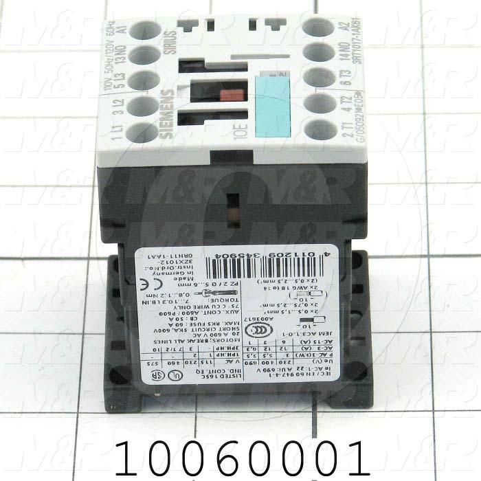Contactor, 3 Poles, 120VAC Coil, 20A, 3 HP @ 3PH 200VAC, 575VAC, 7.5 HP @ 3PH 460VAC, 1 NO Contacts, Screw Terminal Connection