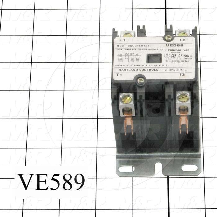 Contactor, 3 Poles, 208/240VAC Coil, 40A, 3 NO Contacts