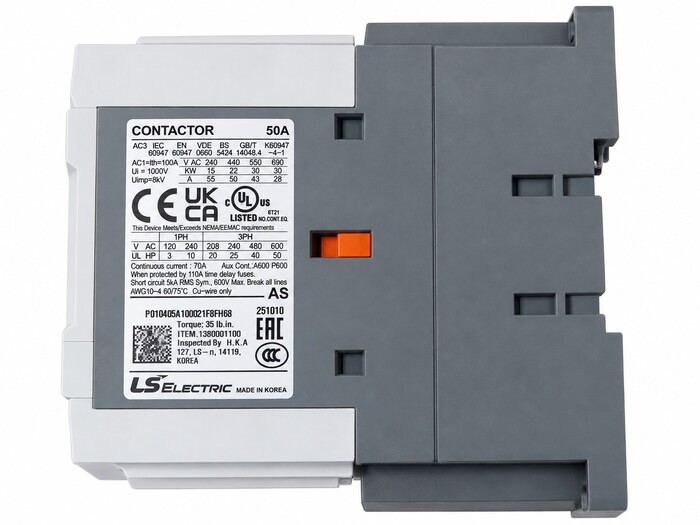 Contactor, 3 Poles, 240VAC Coil, 70A, 15 HP @ 3PH 200VAC, 575VAC, 40 HP @ 3PH 460VAC, 1 NO Contacts, 1 NC Contacts, Screw Terminal Connection