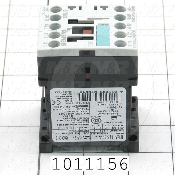 Contactor, 3 Poles, 24VDC Coil, 20A, 1.5 HP @ 3PH 200VAC, 575VAC, 3 HP @ 3PH 460VAC, 1 NO Contacts, Screw Terminal Connection