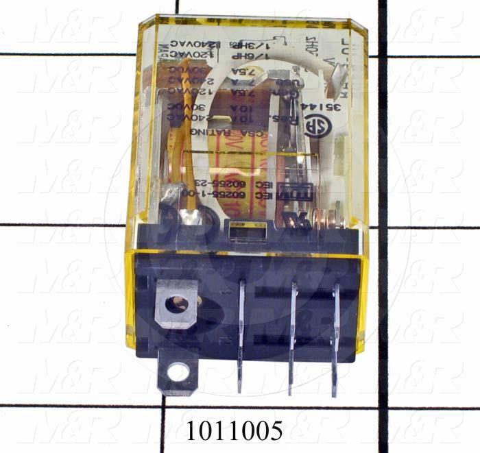 Control Relay, 2 Poles, 120VAC Coil Voltage, DPDT, with Indicator Light, 10A