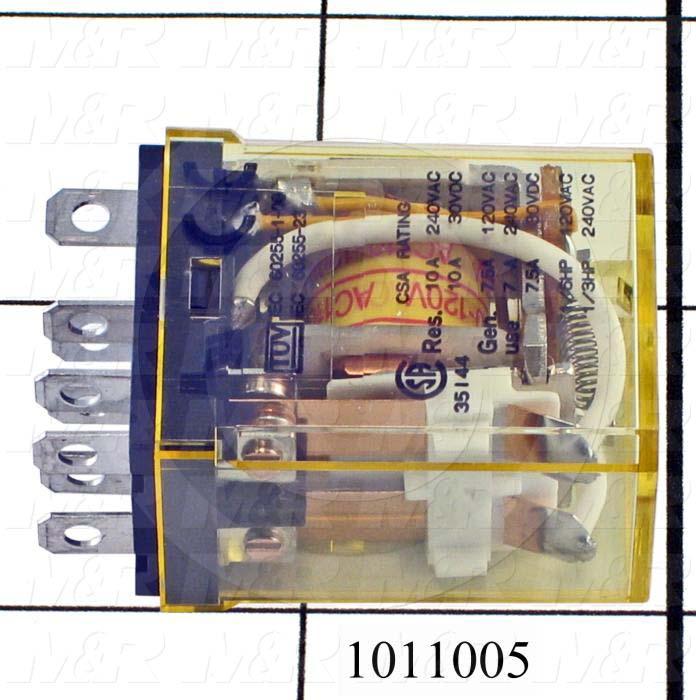 Control Relay, 2 Poles, 120VAC Coil Voltage, DPDT, with Indicator Light, 10A