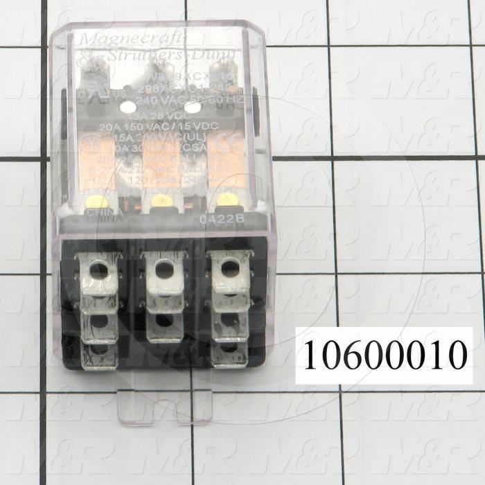 Control Relay, 240VAC Coil Voltage, 3PDT, 20A, Plug-in