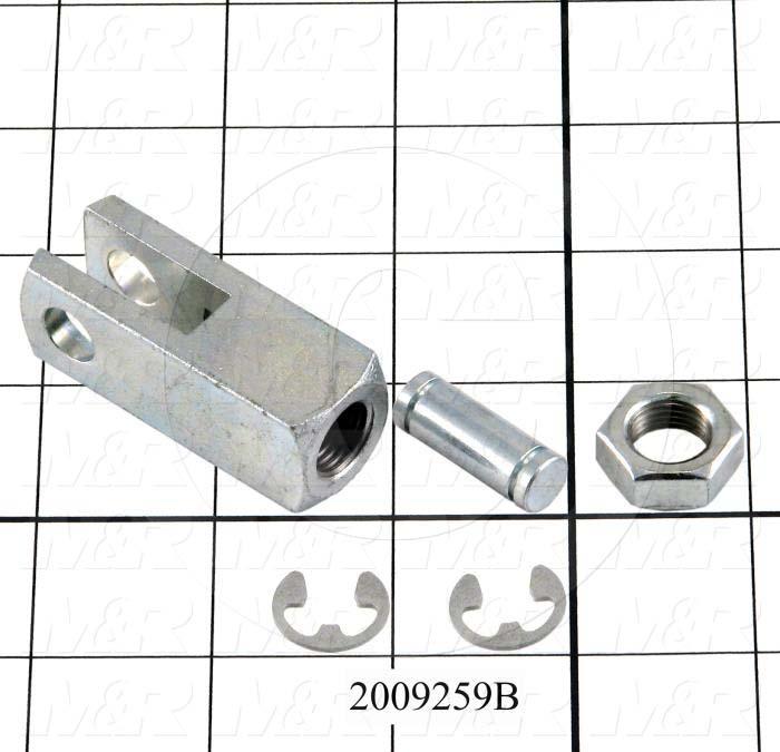 Cylinder Clevis, 1/2-20 Thread Size, 0.75 in. Width, 2.12" Length, .38"OD Pin Size, Include Pin, 2 Retaining Rings, Nut