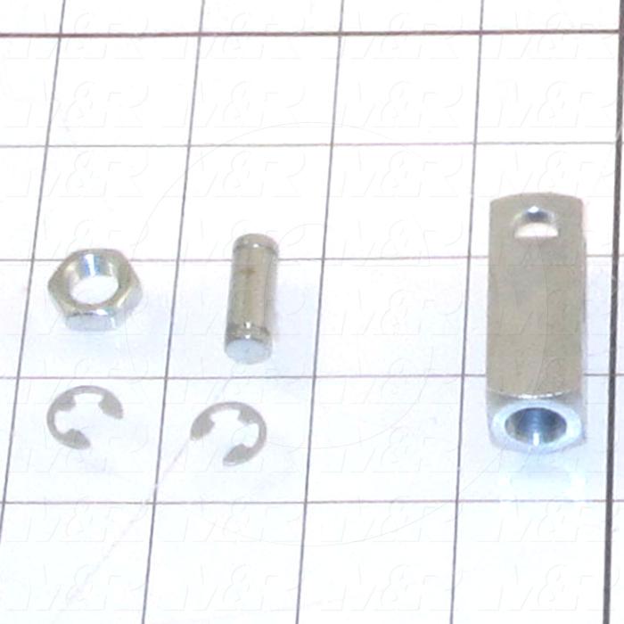 Cylinder Clevis, 7/16-20 Thread Size, 0.88 in. Width, 1.69" Length, .38"OD Pin Size, Include Pin, 2 Retaining Rings, Nut
