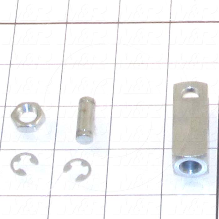 Cylinder Clevis, 7/16-20 Thread Size, 0.88 in. Width, 1.69" Length, .38"OD Pin Size, Include Pin, 2 Retaining Rings, Nut