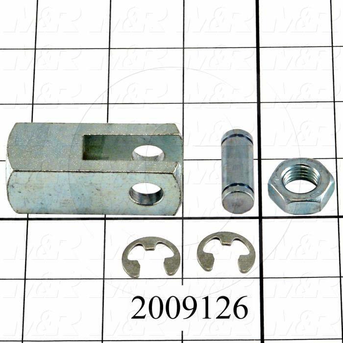 Cylinder Clevis, 7/16-20 Thread Size, 1.03" Width, 2.00" Length, .38"OD Pin Size, Include Pin, 2 Retaining Rings, Nut