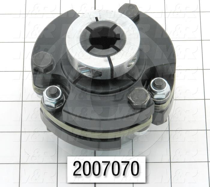 Disc Type Coupling, Type Single Flex, Hub # 1 Bore 0.687", Hub # 2 Bore 24 mm, Outside Diameter 3.75 in., Overall Length 3.40", Clamping Style Collar, Disc Material Composite