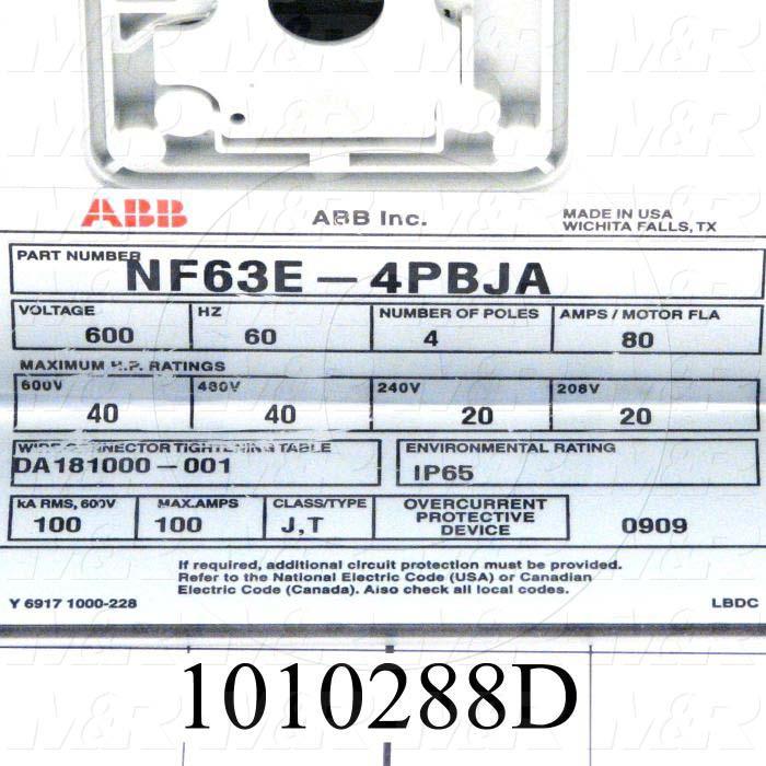 Disconnect Switch, 600VAC, 80A, 1pole