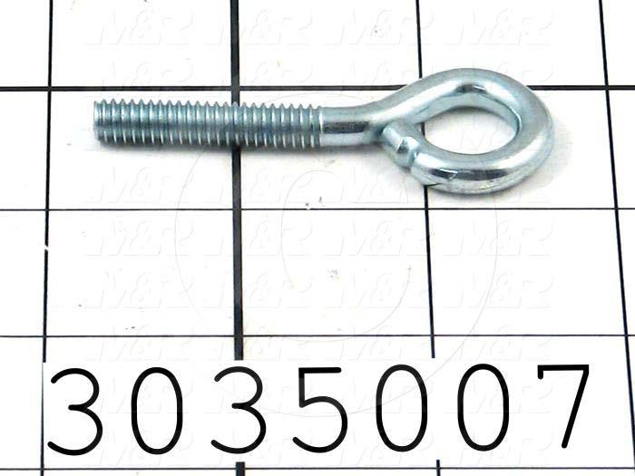 End Fitting, Eye Bolt, 0.50" Eye Hole Size, 1.50" Shank Length, 1/4-20 Thread Size, 1.25" Thread Length, Steel Material, Finish Zinc, Left Hand Thread