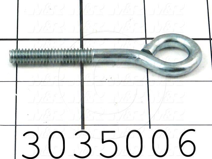 End Fitting, Eye Bolt, 1/4-20 Thread Size, 1.25" Thread Length, Steel Material, Finish Zinc