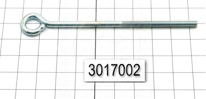 End Fitting, Eye Bolt, 3/8-16 Thread Size, 8.00 in. Thread Length, Steel Material, Finish Zinc