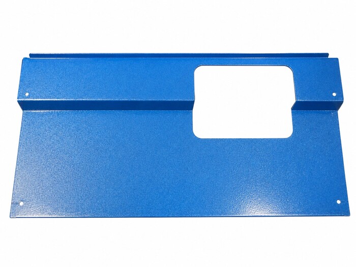 Fabricated Parts, Head Rear Cover, 25.97 in. Length, 12.26 in. Width, 2.36 in. Height, 16 GA Thickness, Painted Blue Finish