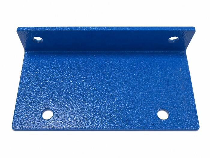 Fabricated Parts, Reducer Bracket, 5.00 in. Length, 2.87 in. Width, 1.44 in. Height, 10 GA Thickness, Painted Blue Finish
