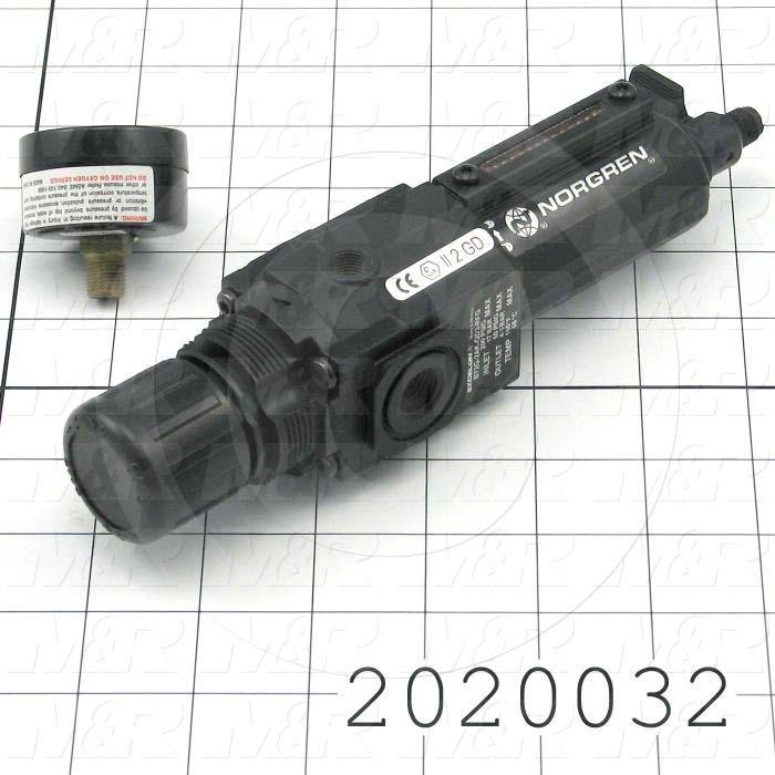 Filter - Regulator, 1/4" PTF Port Size, 1/8" PTF Gauge Port, 38 l/min Flow Rate, With Gauge, Manual