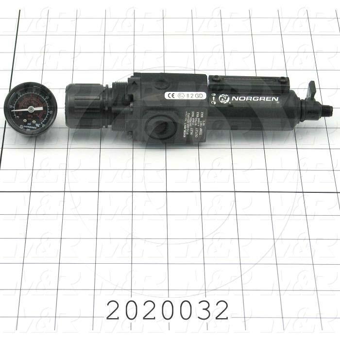 Filter - Regulator, 1/4" PTF Port Size, 1/8" PTF Gauge Port, 38 l/min Flow Rate, With Gauge, Manual
