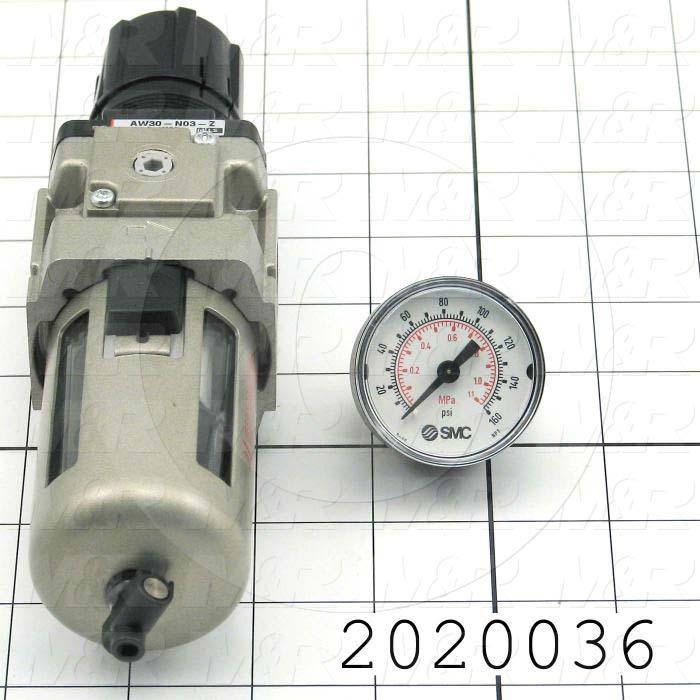 Filter - Regulator, 3/8 NPT Port Size, 1/8 NPT Gauge Port, With Gauge, Manual