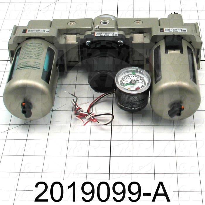 Filter - Regulator - Lubricator, 3/4" NPT Port In, With Gauge And Pressure Sensor Build-In, Manual Drain