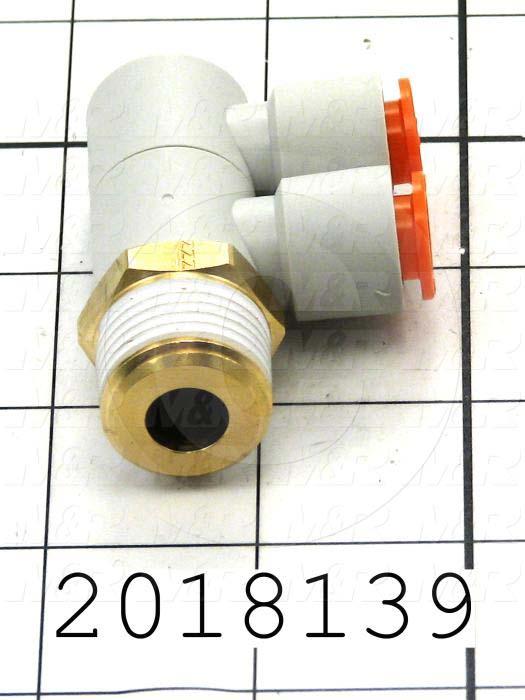 Fitting, 1/2 NPT Port Size, Single Mounting Type, 3/8" Tube OD, Double Branch Elbow, Male