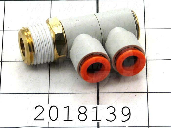 Fitting, 1/2 NPT Port Size, Single Mounting Type, 3/8" Tube OD, Double Branch Elbow, Male