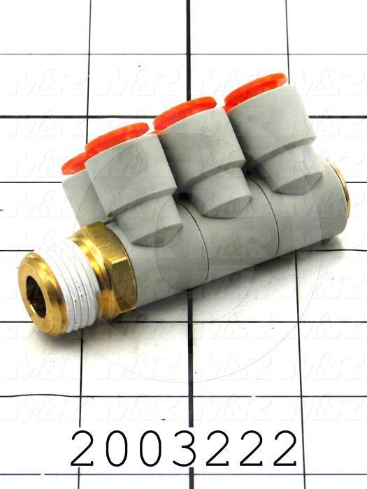 Fitting, 1/2 NPT Port Size, Single Mounting Type, With Seal, 3/8" Tube OD, Triple Universal Elbow