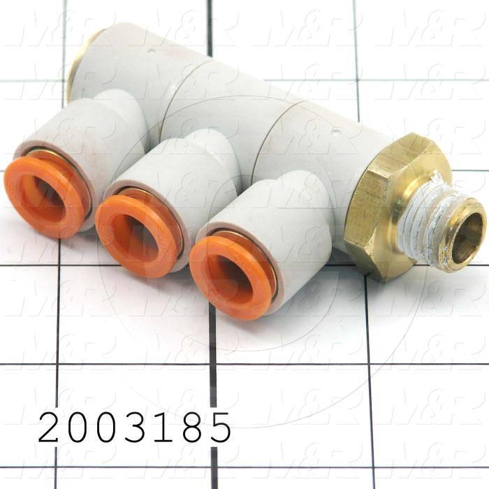 Fitting, 1/4 NPT Port Size, Single Mounting Type, With Seal, 3/8" Tube OD, Triple Universal Elbow