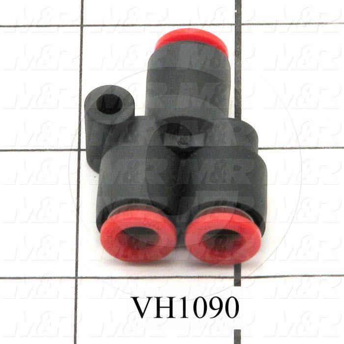 Fitting, 1/4" Port Size, 1/4" Tube OD, Y Branch, Female, 1/4" ID Fitting In, 1/4" ID Fitting Out