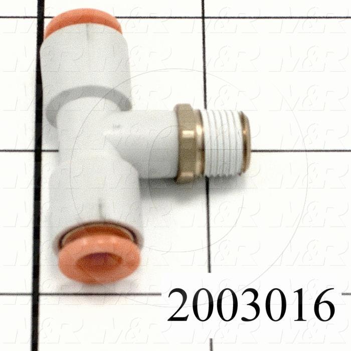 Fitting, 1/8 NPT Port Size, Single Mounting Type, 1/4" Tube OD, Tee